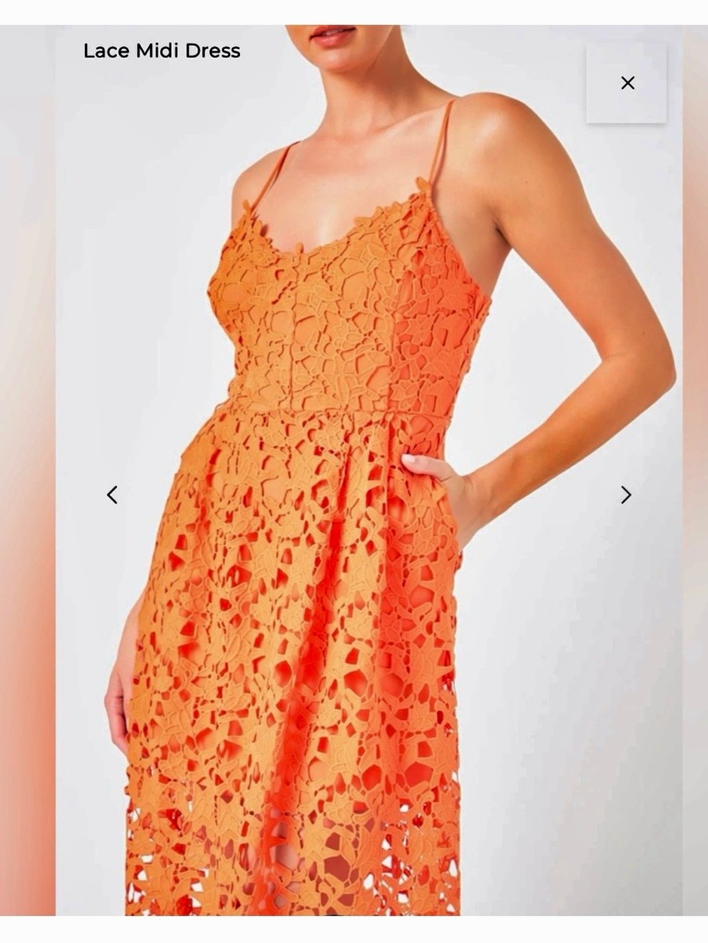 Endless Rose Orange Crochet  Lace Midi Dress with pockets